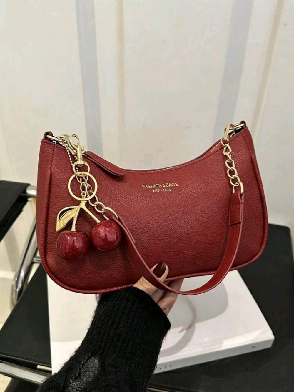 BRAND NEW ** Red Leatherette Shoulder Bag with Cherry Charm
